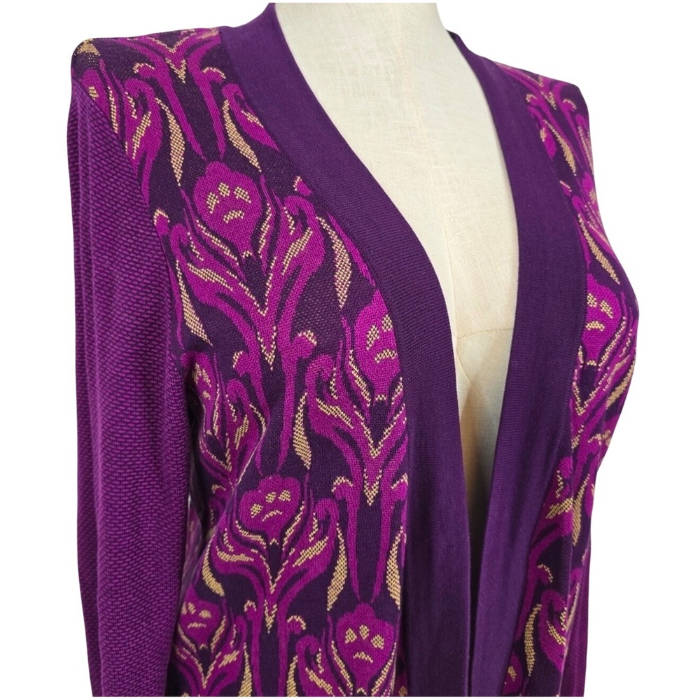 Coldwater Creek Purple Floral Silk Blend Cardigan Sweater Size 16 / XL - Picture 2 of 5